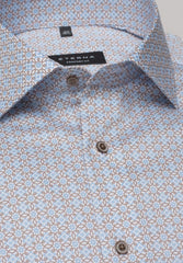 Eterna Twill Blue & Brown Print Shirt Blue