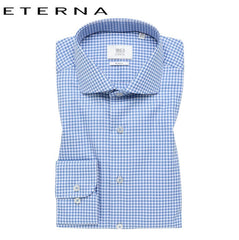 Eterna X-Tall Sky Blue Check Shirt Blue