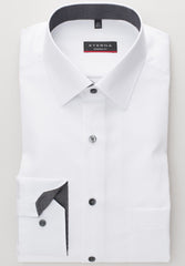 Eterna X-Tall White Shirt With Navy Trim White