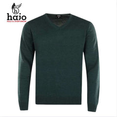 Hajo Merino Wool Dark Green V-Neck Green