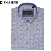 Kam Premium Geo Print Blue Shirt Blue