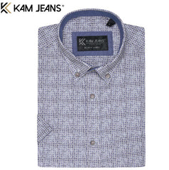 Kam Premium Geo Print Blue Shirt Blue