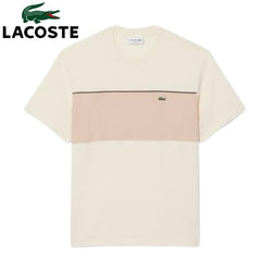 Lacoste Colour Block Beige Crew Neck Tee Beige