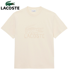 Lacoste Printed Beige Crew Neck T-Shirt Beige