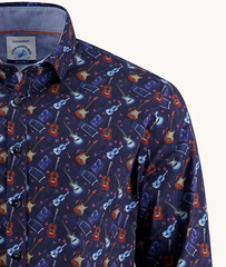 A Fish Named Fred Guitar Print Shirt Navy