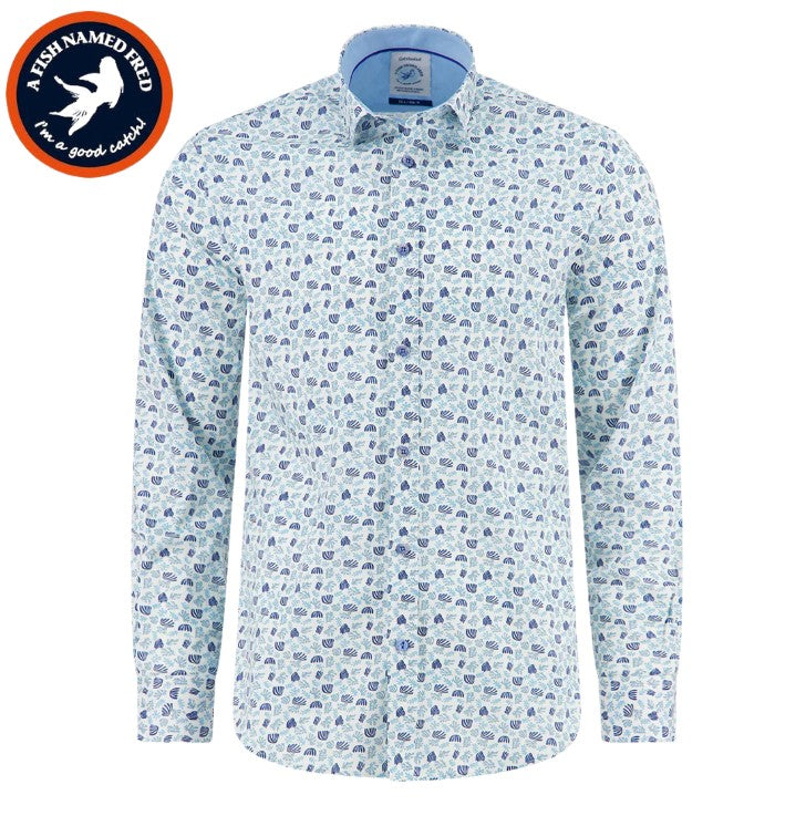 A Fish Named Fred Watercolour Leaf Shirt Blue