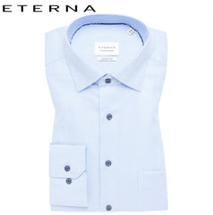 Eterna Asymmetric Sky Blue Check Shirt Blue