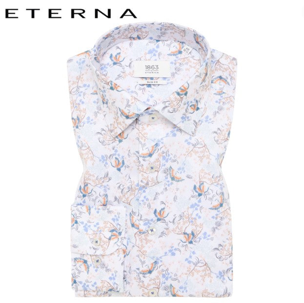Eterna 1863 Floral Bird Print Shirt White