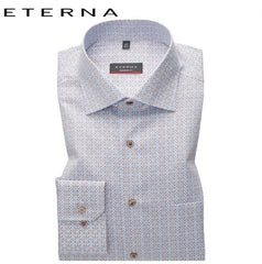 Eterna Brown And Blue Pattern Shirt Brown