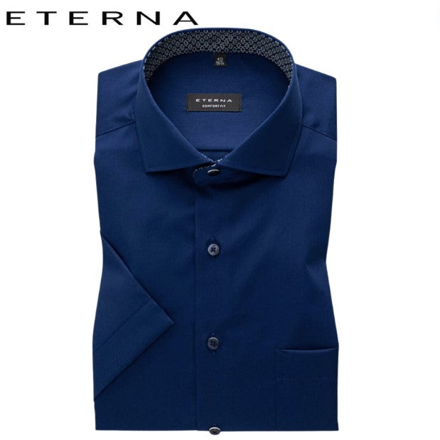 Eterna Twill Blue Short Sleeve Shirt Blue