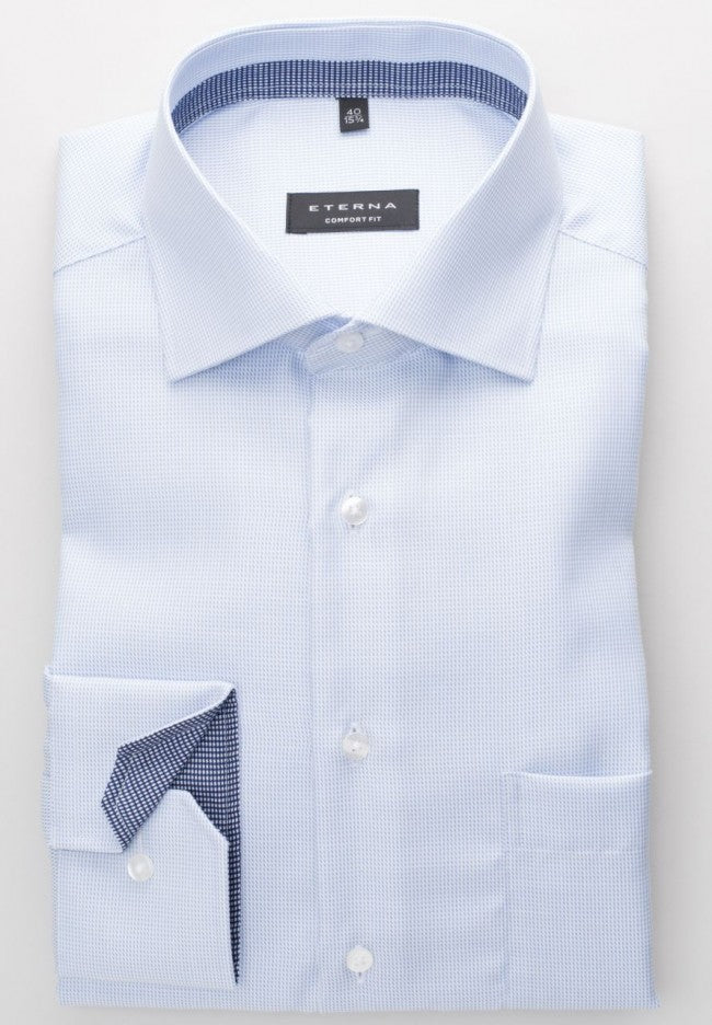Eterna Sky Blue Check Shirt Blue