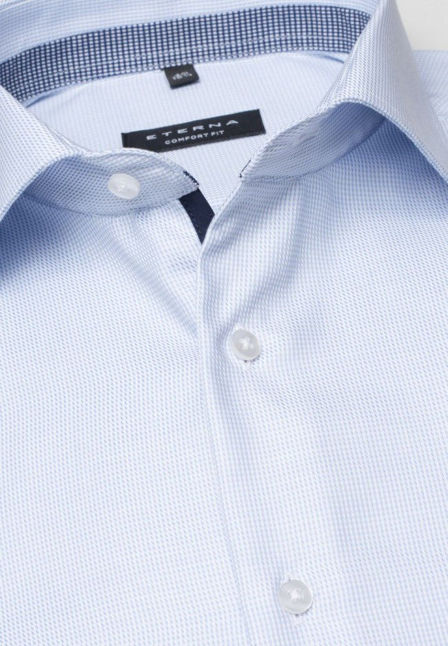 Eterna Sky Blue Check Shirt Blue