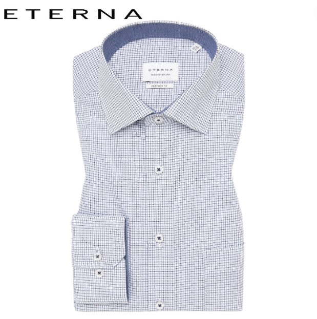 Eterna Navy Small Check Shirt Navy