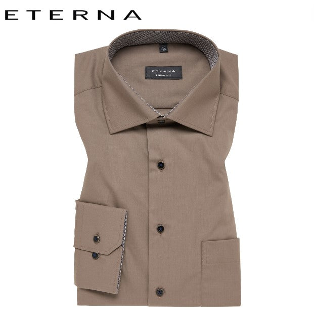 Eterna Walnut Shirt With Trim Brown