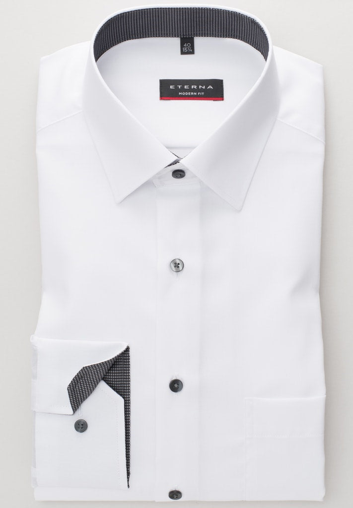 Eterna X-Tall White Shirt With Navy Trim White
