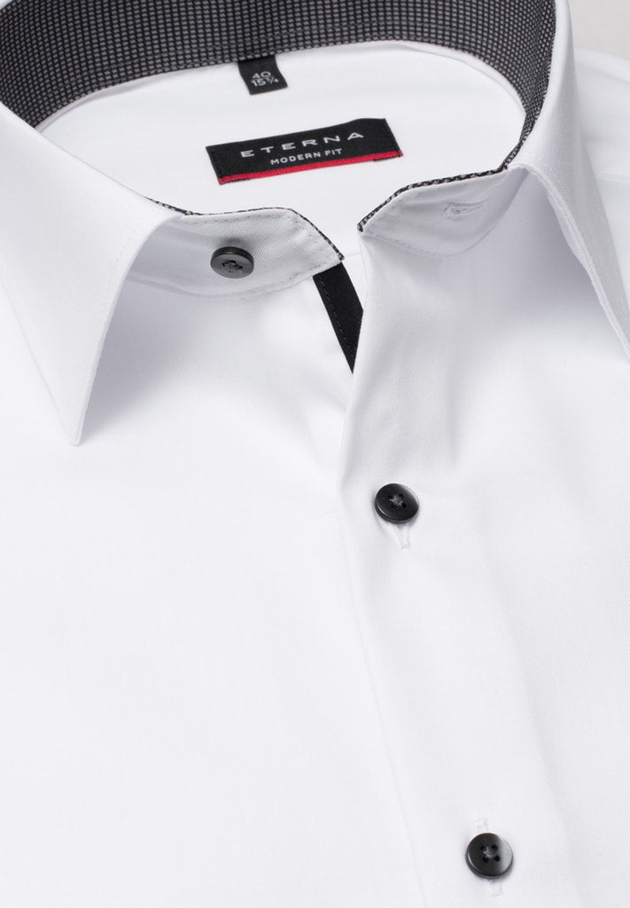 Eterna X-Tall White Shirt With Navy Trim White