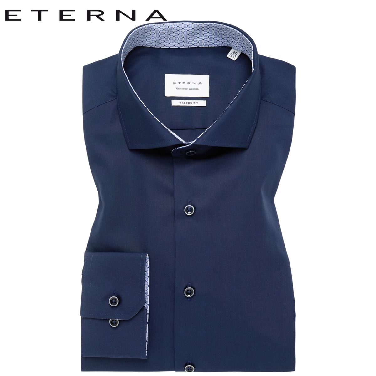 Eterna X-Tall Poplin Navy Trim Shirt Navy