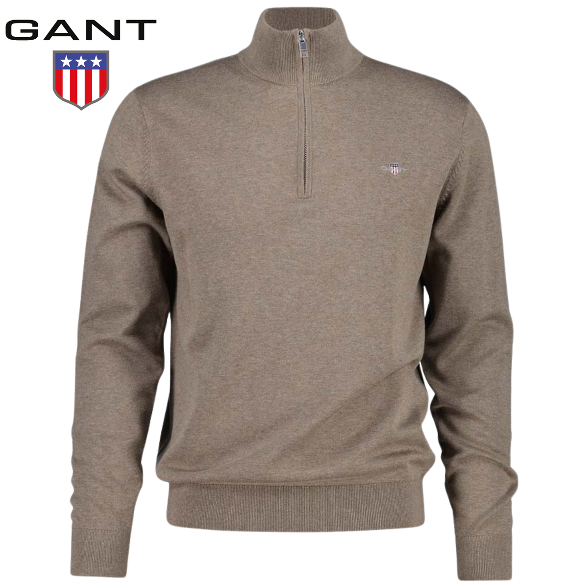 Gant Half Zip Cotton Hazelnut Knit Brown