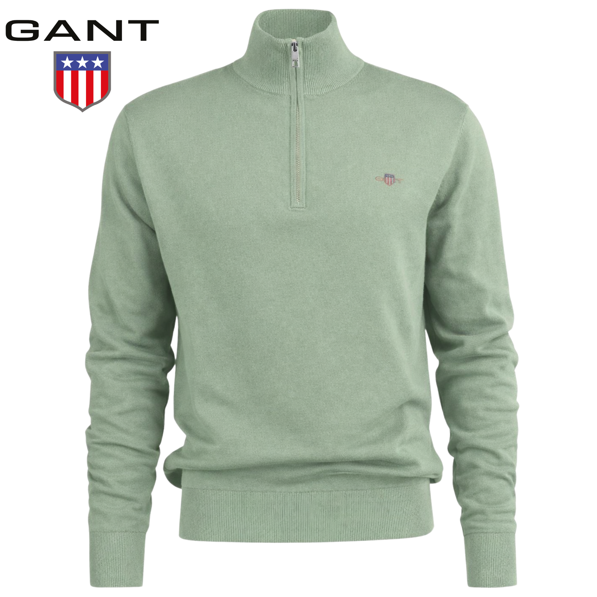 Gant Cotton Half Zip Mint Knit Sweater Green