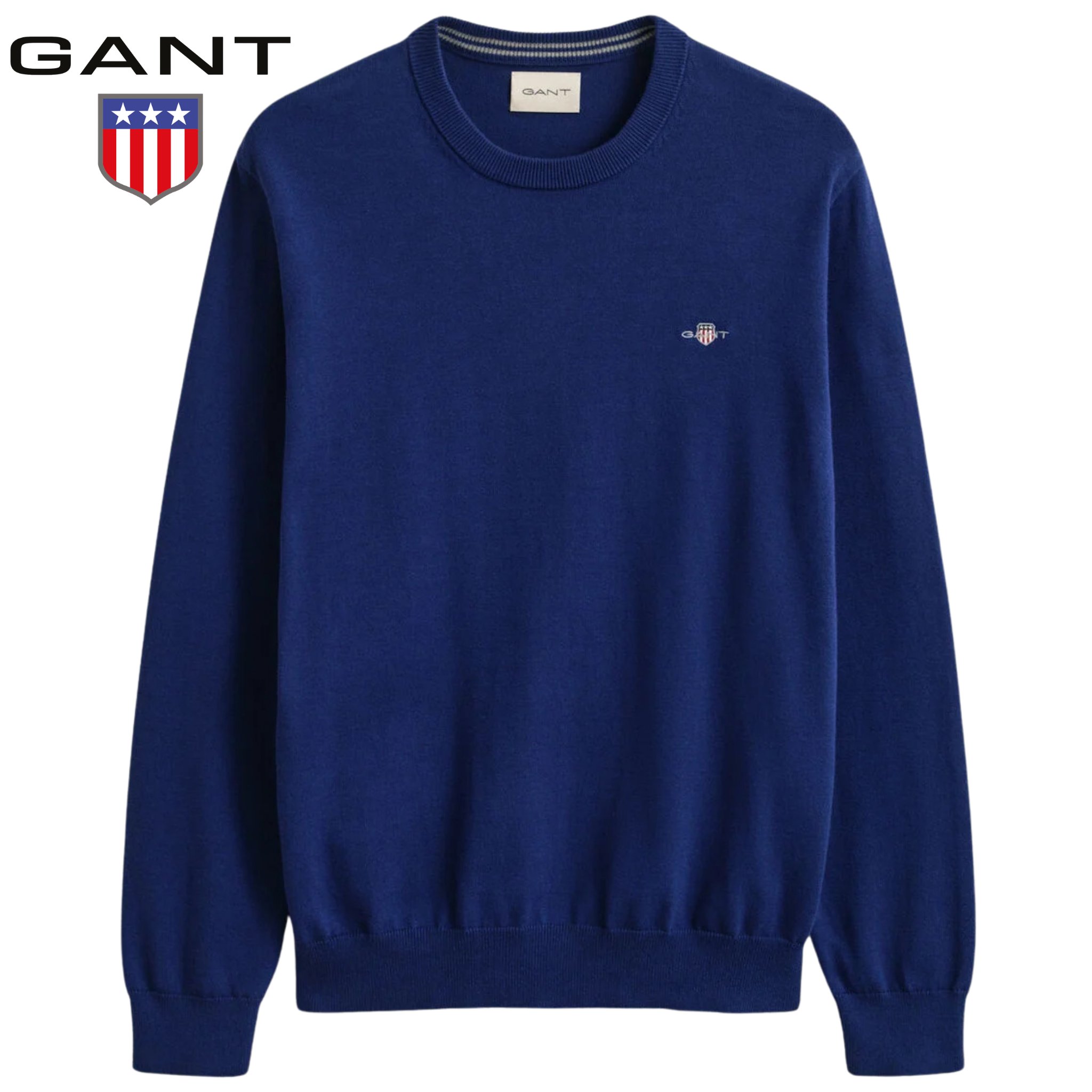Gant Crew Neck Cotton Crisp Blue Sweater Blue