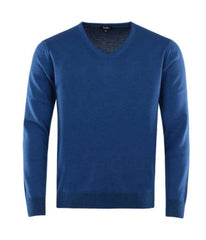 Hajo Blue Merino Wool V-Neck Jumper Blue