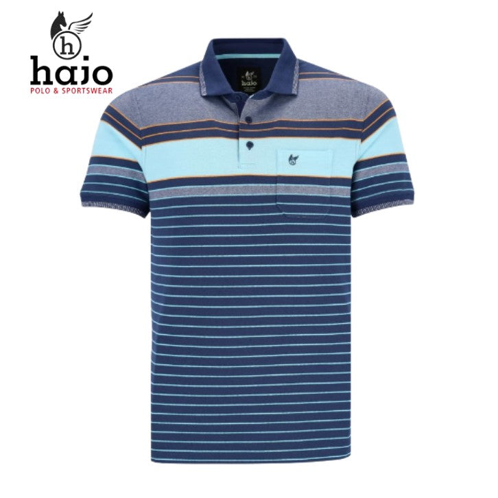 Hajo Pique Stripe Admiral Polo Shirt Blue