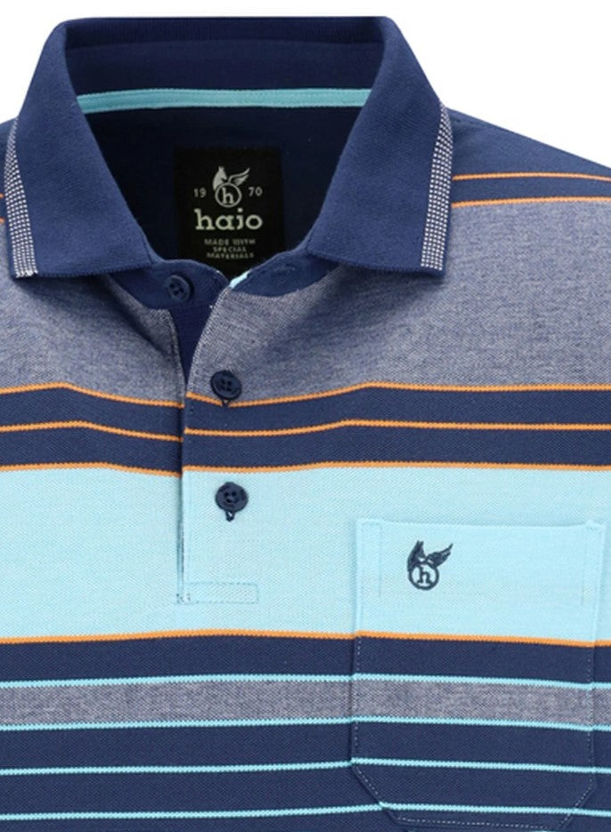 Hajo Pique Stripe Admiral Polo Shirt Blue