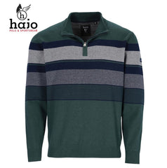 Hajo Place Stripe Quarter Zip Green Knit Green