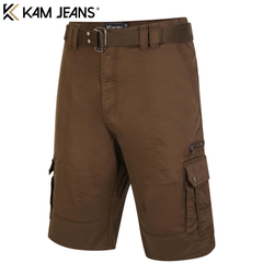 Kam Belted Cargo Stretch Khaki Shorts Brown