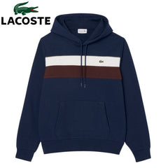 Lacoste Fleece Lined Block Stripe Hoodie Navy
