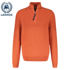 Lerros Cable Knit Quarter Zip Sweatshirt Orange