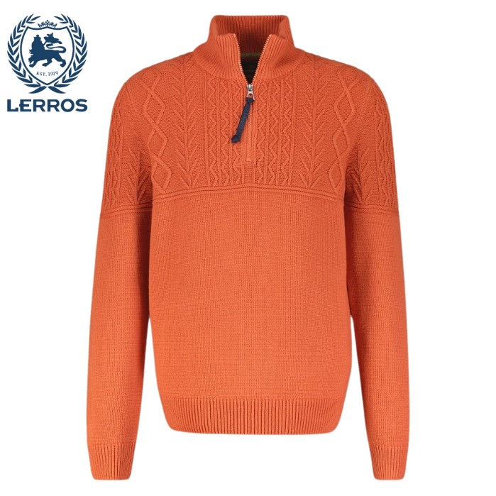 Lerros Cable Knit Quarter Zip Sweatshirt Orange