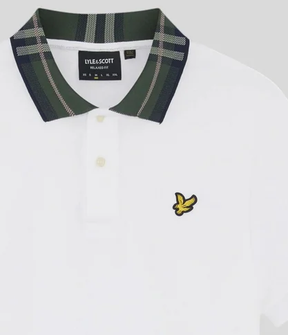 Lyle & Scott Tartan Collar White Polo White