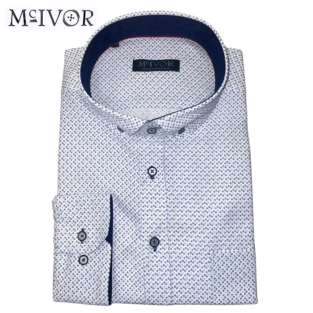Mc Ivor Sean White With Blue Print Shirt White