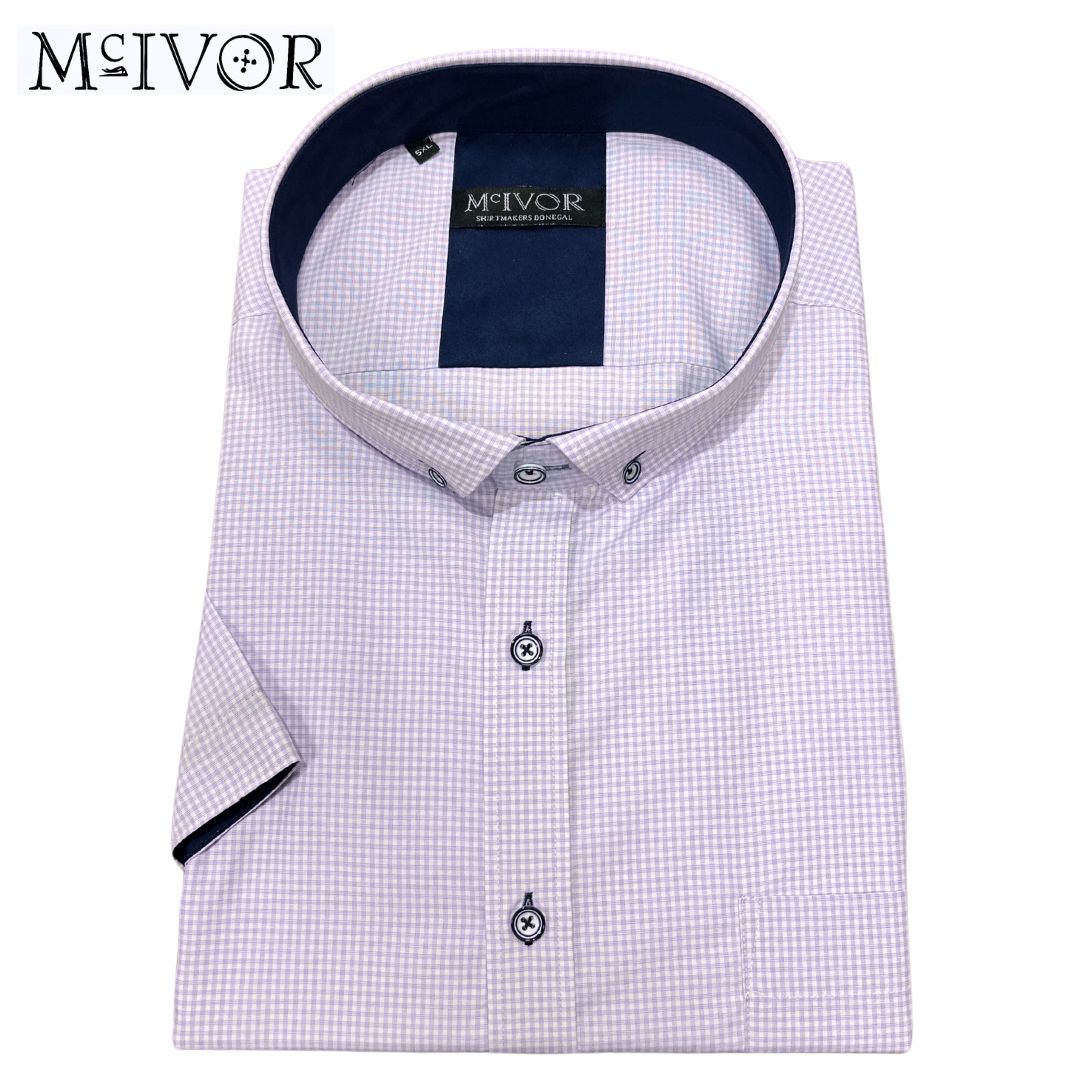 Mc Ivor Oisin Lilac Check Short Sleeve Purple