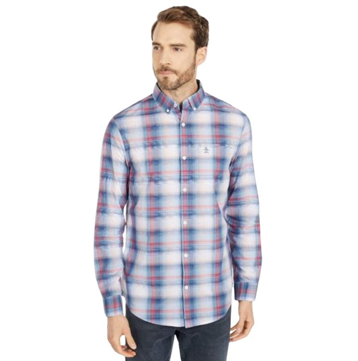 Penguin Plaid Veiled Rose Casual Shirt Red