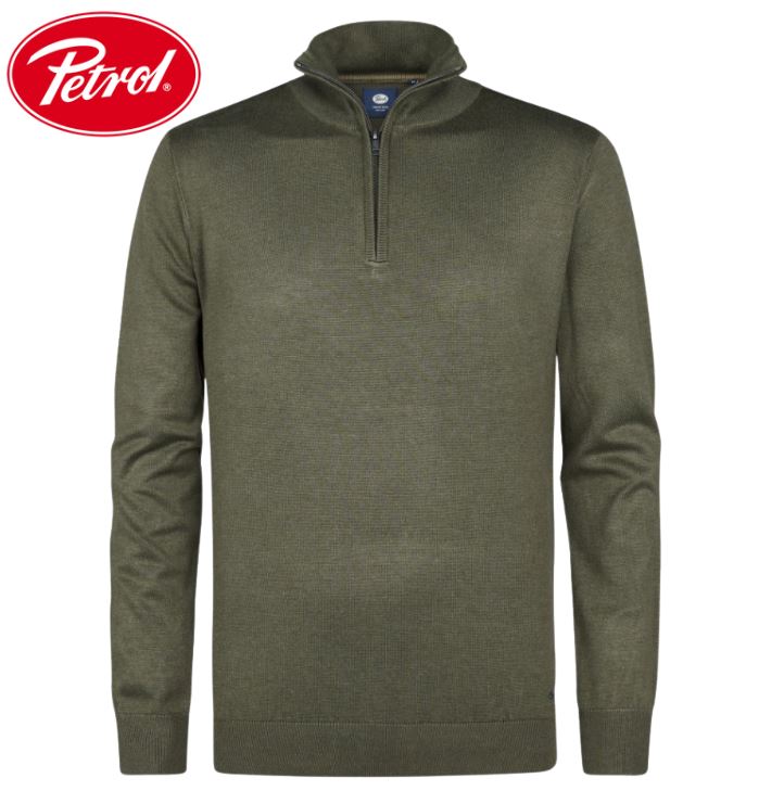 Petrol Logan Quarter Zip Stone Knit Brown